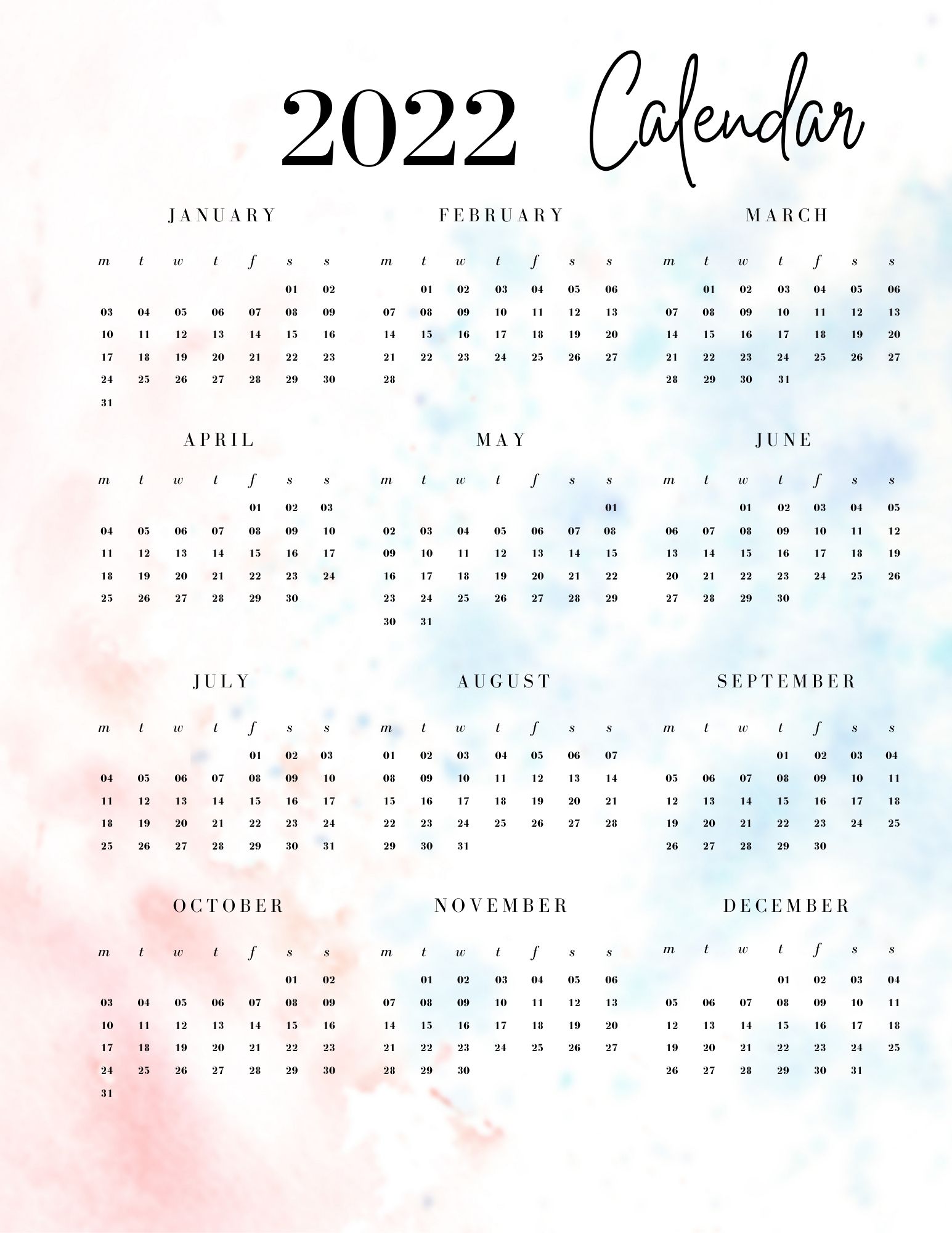 2022 Printable Calendars 8.5x11 - Magical Journey