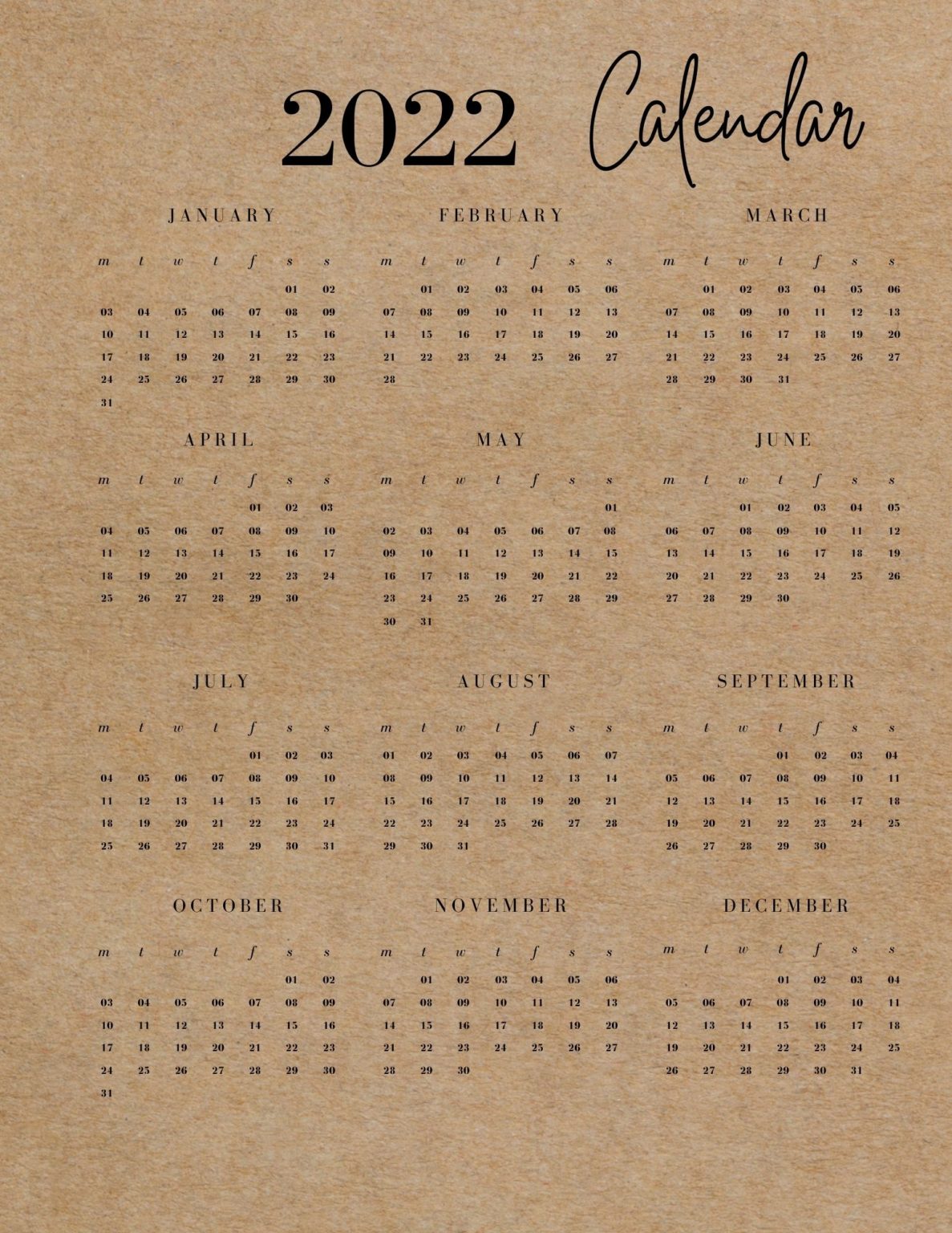 2022 Printable Calendars 8.5×11 – Magical Journey