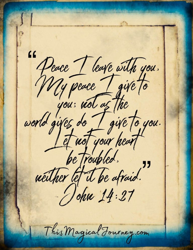 John 14:27 NIV - Peace I leave with you; my peace I give you. I do not give to you as the world gives. Do not let your hearts be troubled and do not be afraid.