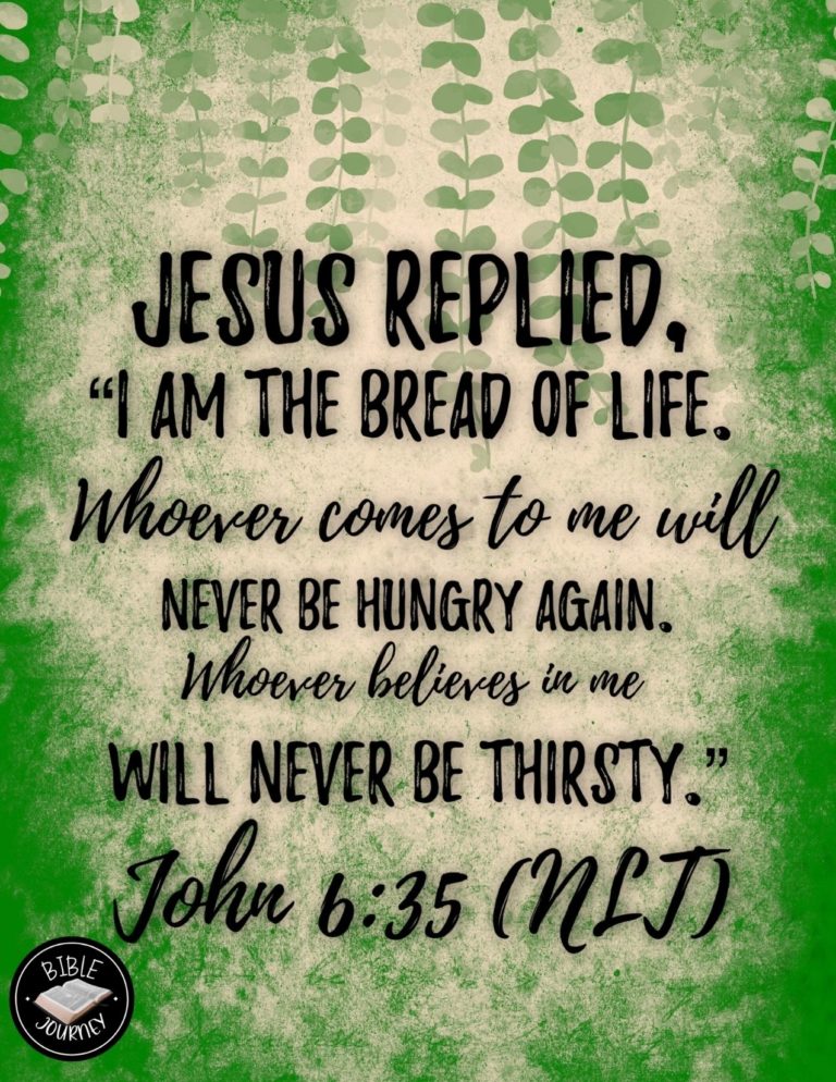 John 6:35 NLT - Jesus replied, "I am the bread of life. Whoever comes to me will never be hungry again. Whoever believes in me will never be thirsty.