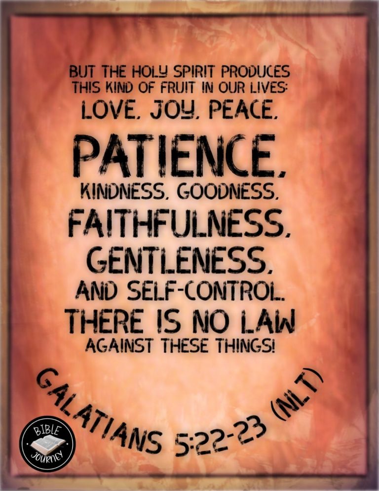 Galatians 5:22-23 NLT - But the Holy Spirit produces this kind of fruit in our lives: love, joy, peace, patience, kindness, goodness, faithfulness, gentleness, and self-control. There is no law against these things!