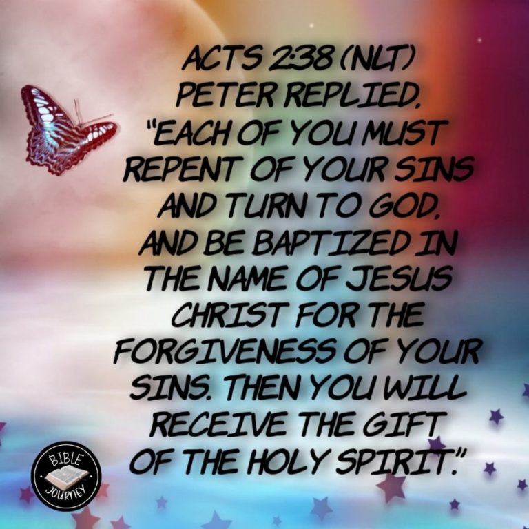 Acts 2:38 NLT - Peter replied, "Each of you must repent of your sins and turn to God, and be baptized in the name of Jesus Christ for the forgiveness of your sins. Then you will receive the gift of the Holy Spirit.