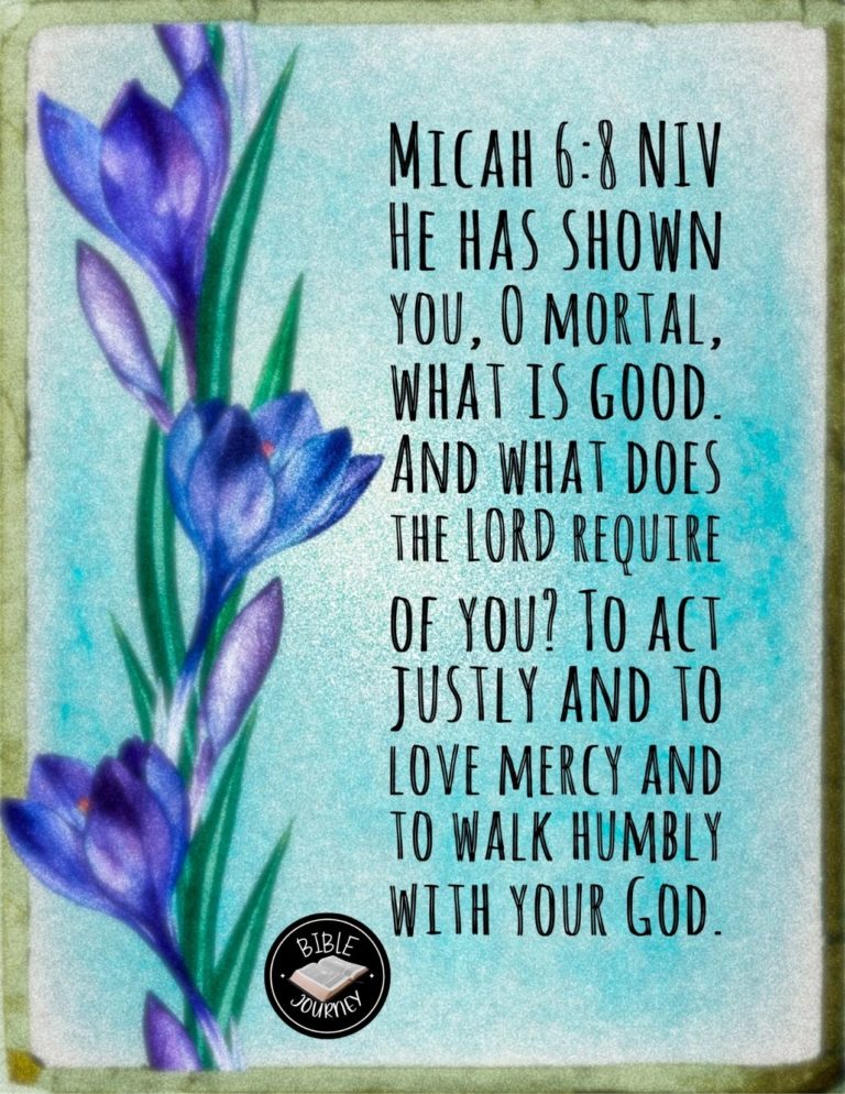 Micah 6:8 NIV - He has shown you, O mortal, what is good. And what does the LORD require of you? To act justly and to love mercy and to walk humbly with your God.