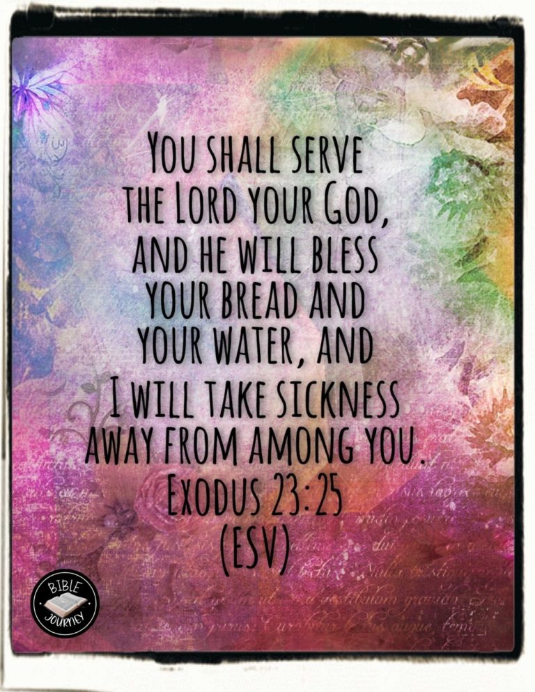 Exodus 23:25 ESV - You shall serve the LORD your God, and he will bless your bread and your water, and I will take sickness away from among you.