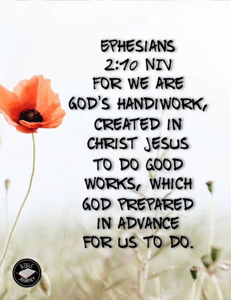 Ephesians 2:10 NIV - For we are God's handiwork, created in Christ Jesus to do good works, which God prepared in advance for us to do.