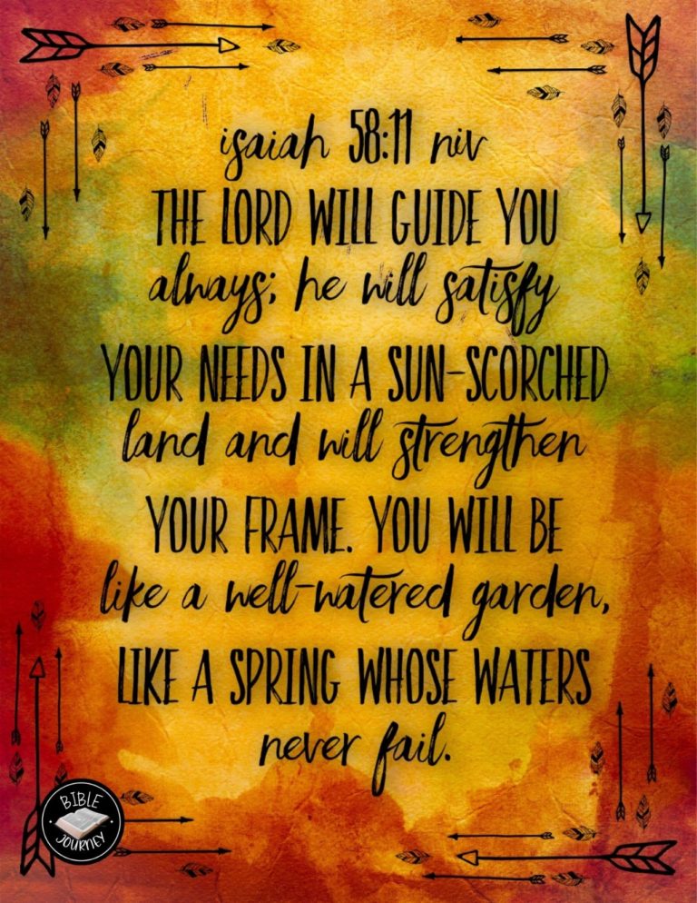 Isaiah 58:11 NIV - The LORD will guide you always; he will satisfy your needs in a sun-scorched land and will strengthen your frame. You will be like a well-watered garden, like a spring whose waters never fail.