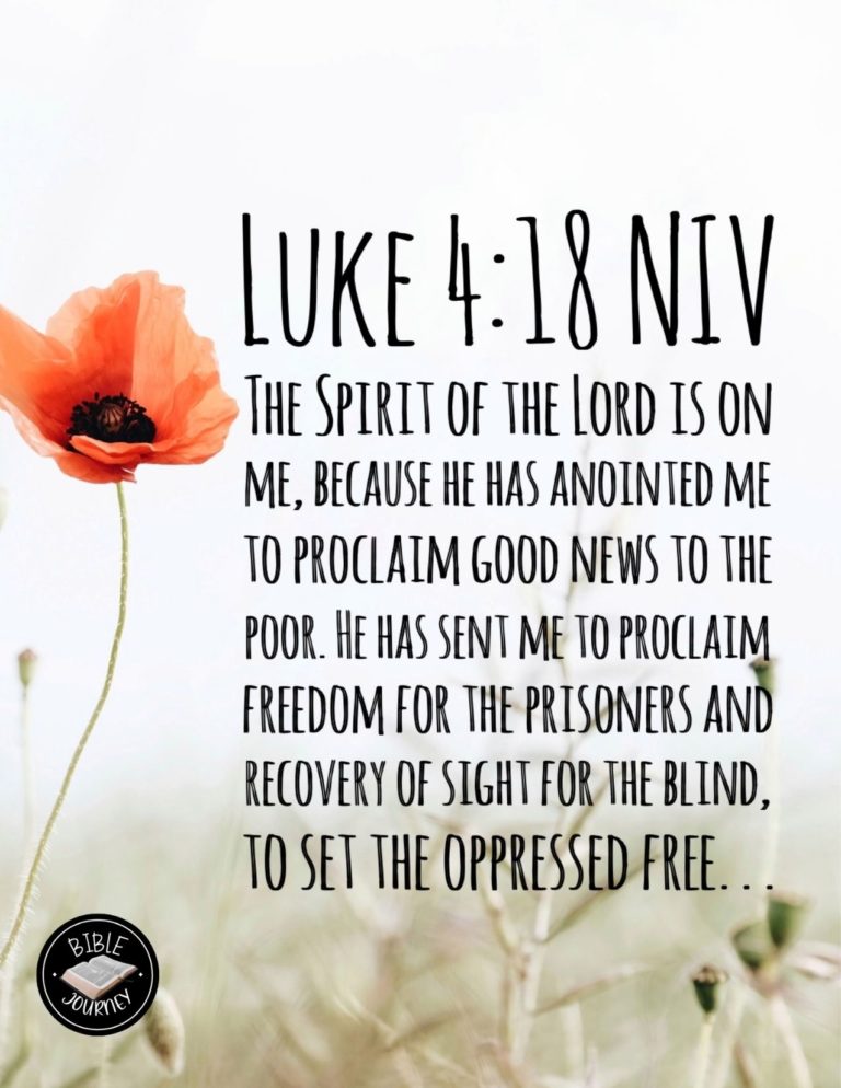 Luke 4:18 NIV - "The Spirit of the Lord is on me, because he has anointed me to proclaim good news to the poor. He has sent me to proclaim freedom for the prisoners and recovery of sight for the blind, to set the oppressed free,