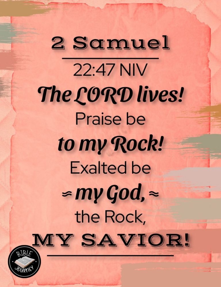 2 Samuel 22:47 NIV - "The LORD lives! Praise be to my Rock! Exalted be my God, the Rock, my Savior!”