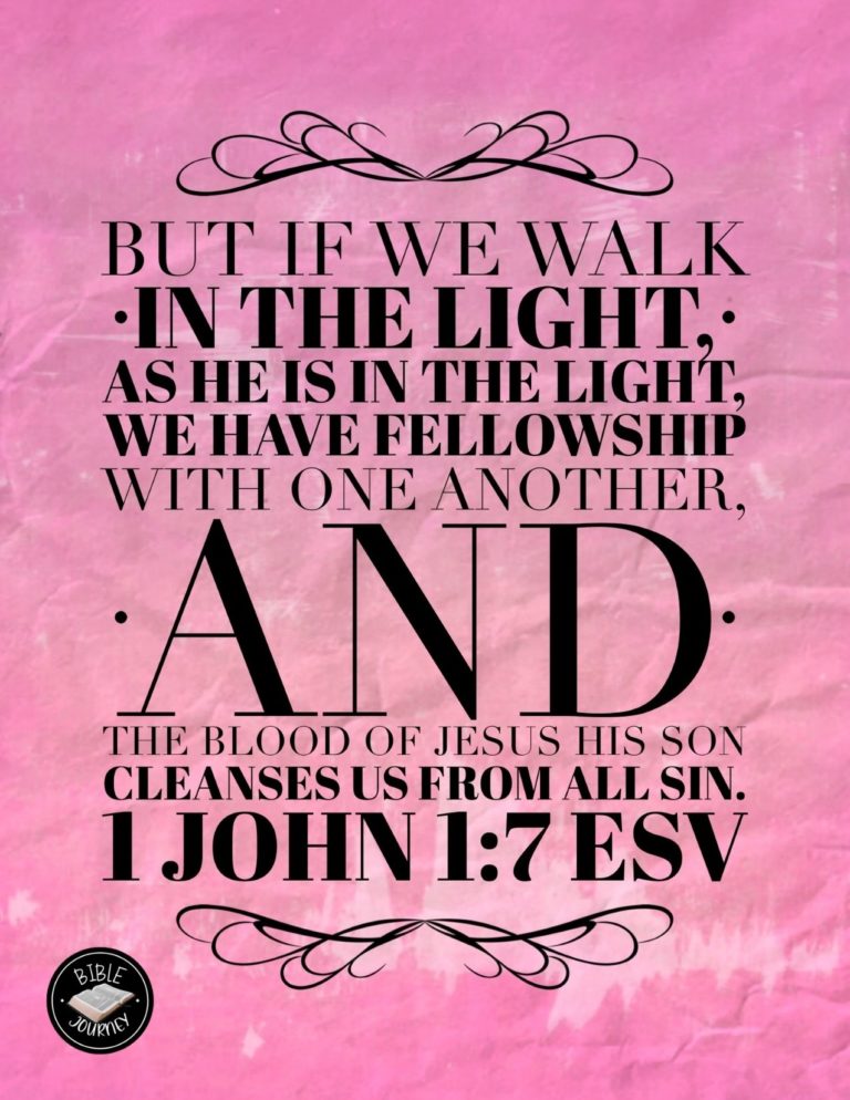 1 John 1:7 ESV - But if we walk in the light, as he is in the light, we have fellowship with one another, and the blood of Jesus his Son cleanses us from all sin.