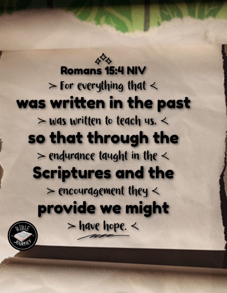 Romans 15:4 NIV - For everything that was written in the past was written to teach us, so that through the endurance taught in the Scriptures and the encouragement they provide we might have hope.